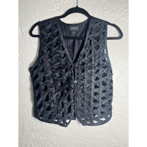 Vintage Agapo Black Open Weave Vest Petite Small Boho Lagenlook Festival